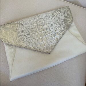 Bebe White/Silver Textured Leather Clutch